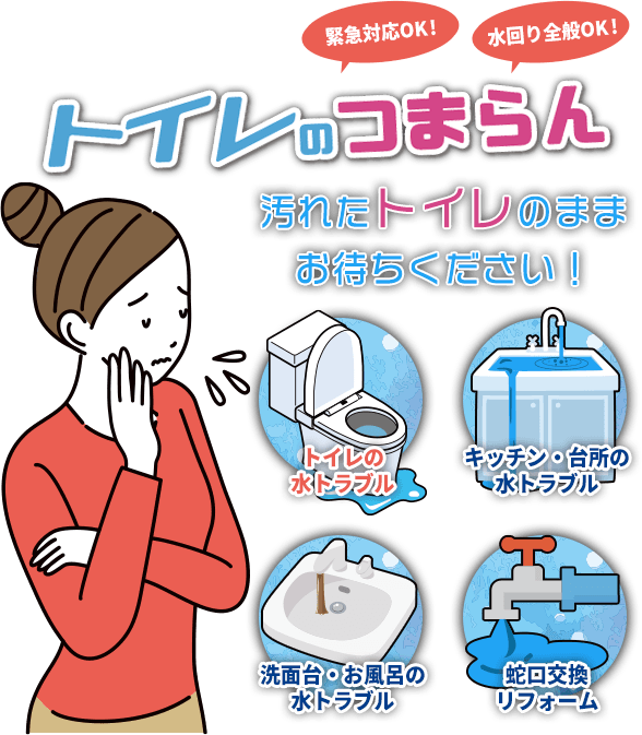 緊急対応OK!水回り全般OK!汚れたトイレのままお待ちください!トイレのつまらん